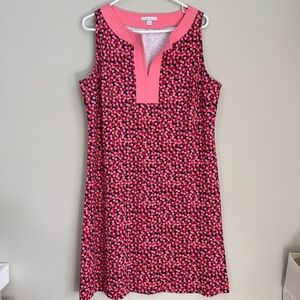 NEW YORK & COMPANY Women’s Sleeveless Shift Dress Pink Orange/Coral/Navy Dots XL